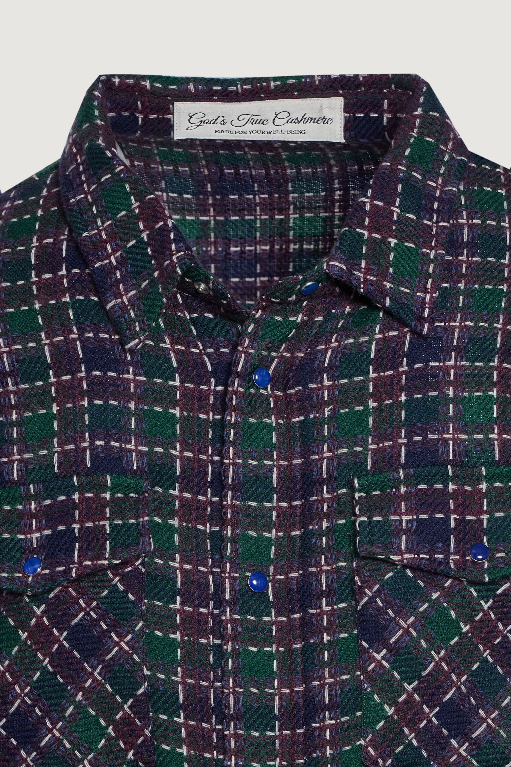 Blue Green Tartan Cashmere Shirt - Image 3