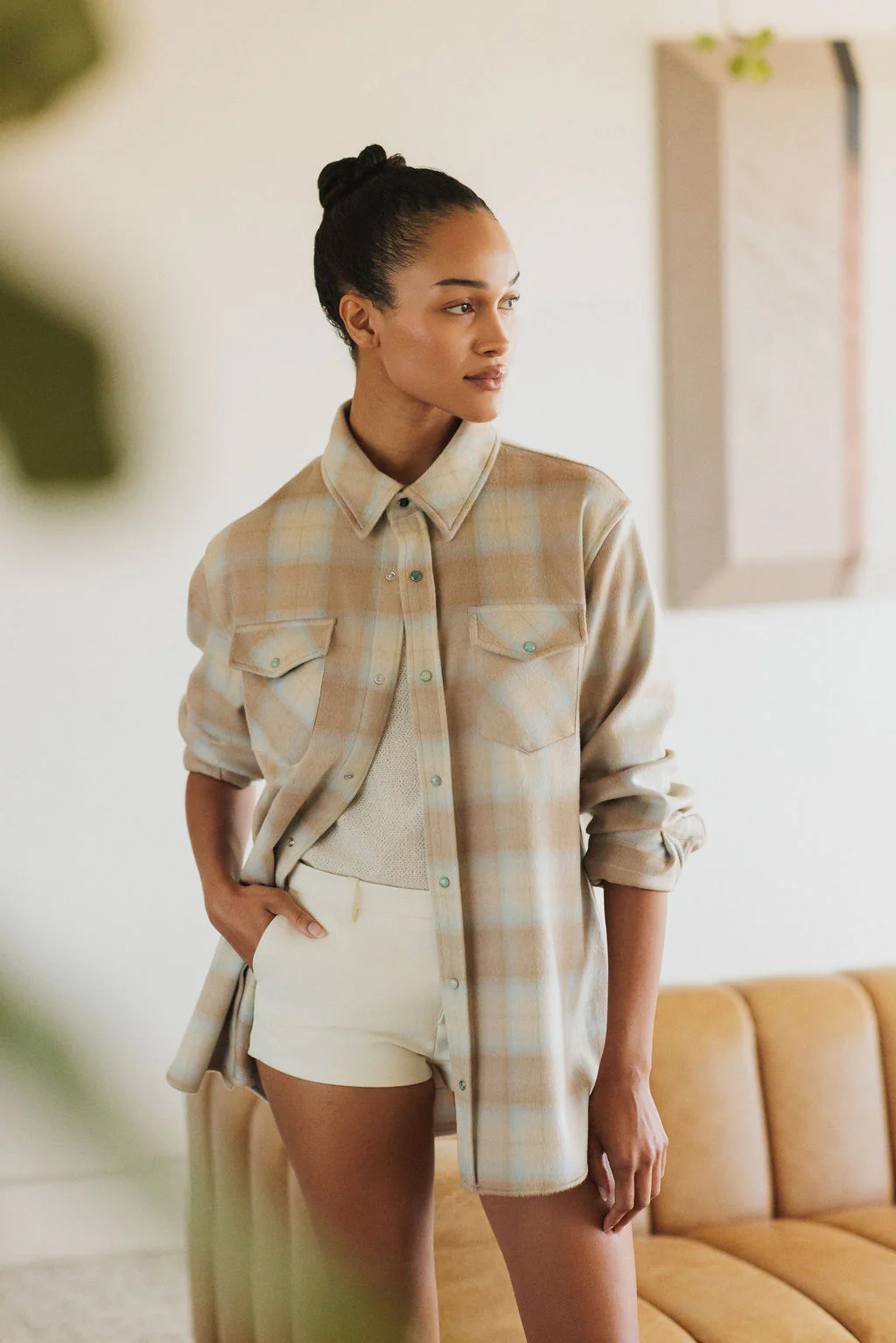 Champagne Tartan Cashmere Shirt - Image 5