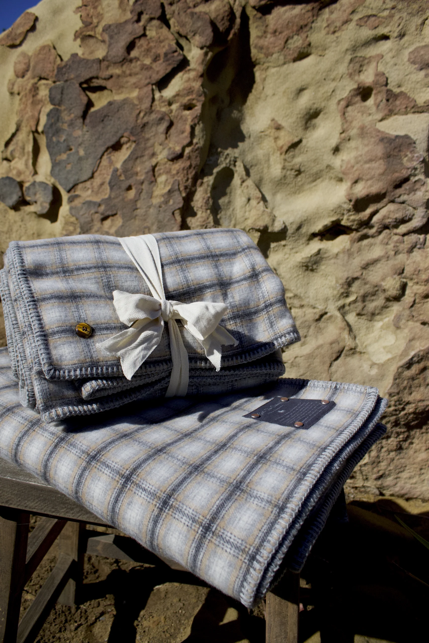 Elegant Neutral Tartan Cashmere Blanket - Image 5