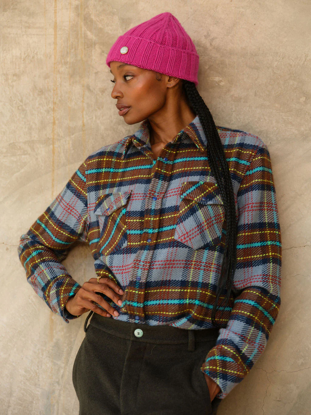 Fuchsia Cashmere Ribbed Beanie - Image 3