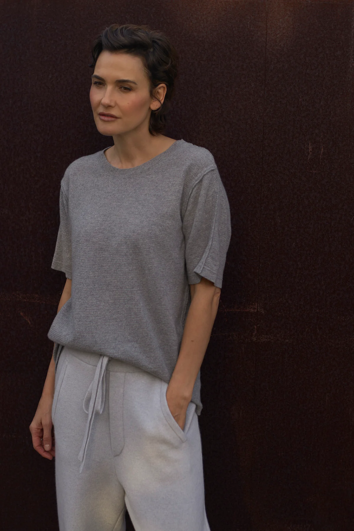 Heather Grey Signature Knit Cashmere T-Shirt - Image 6