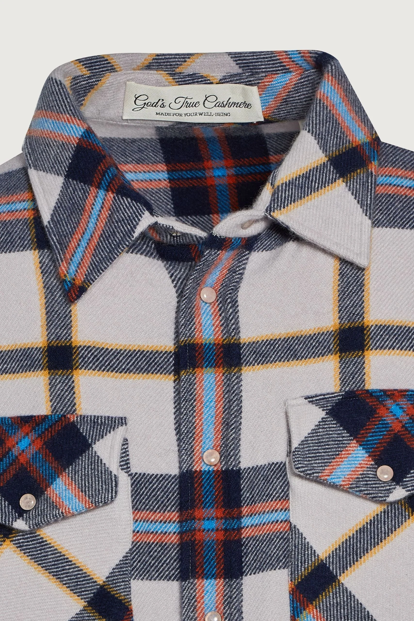 Navy Tartan Cashmere Shirt - Image 4