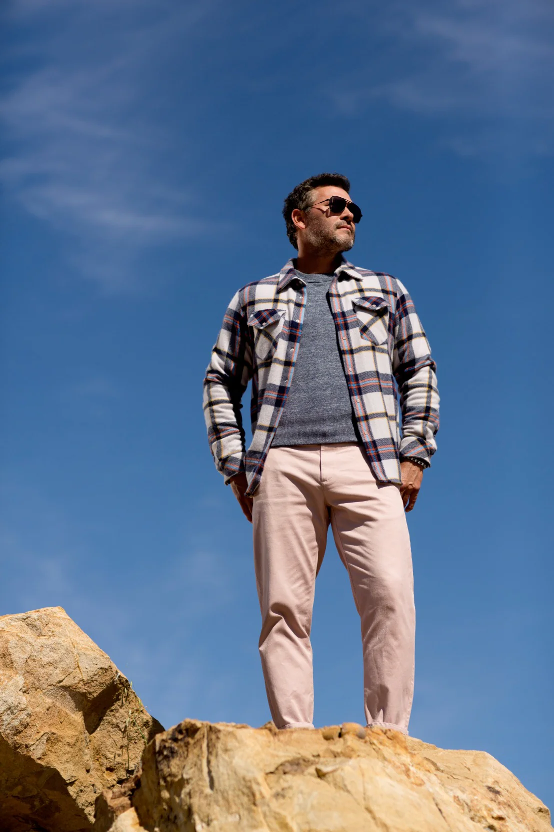 Navy Tartan Cashmere Shirt - Image 6