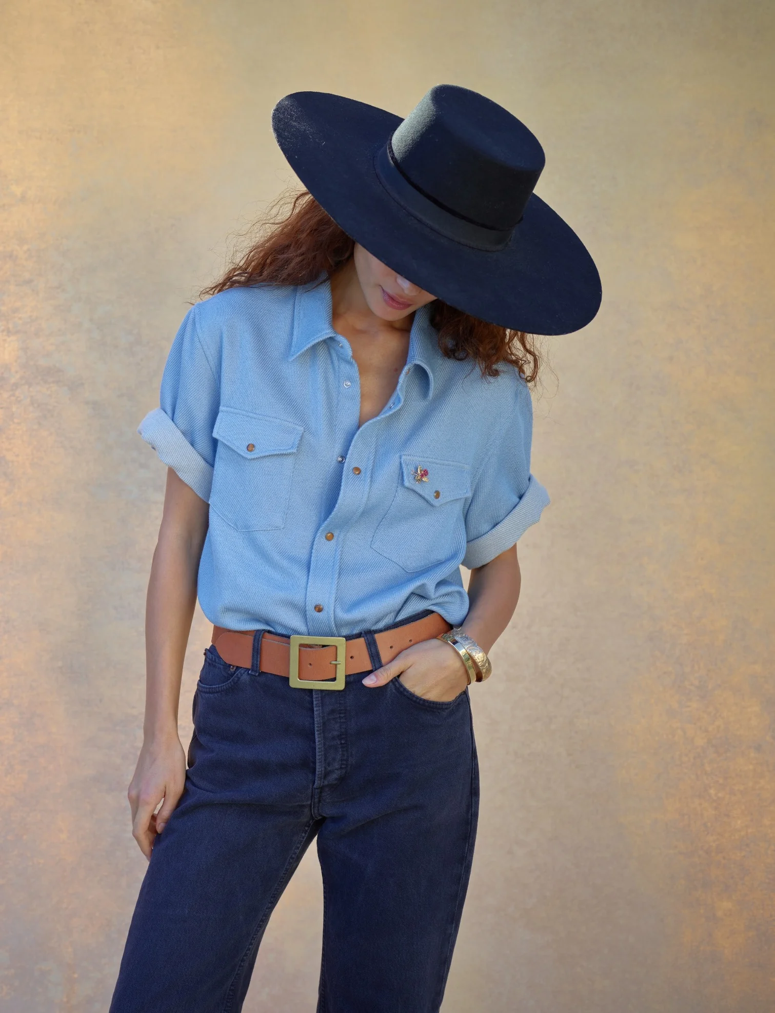 Pale Denim Short Sleeve Cashmere Shirt - Image 4