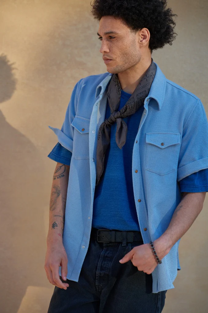 Pale Denim Short Sleeve Cashmere Shirt - Image 5